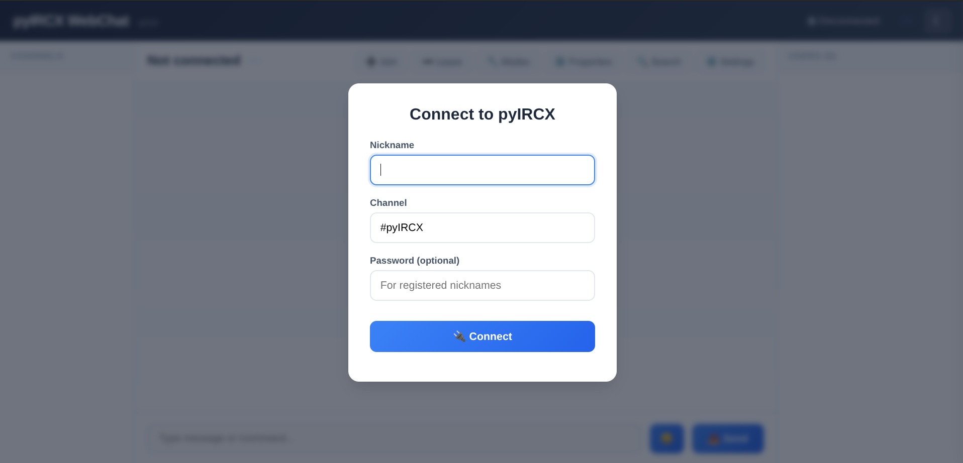 WebChat Login Screen